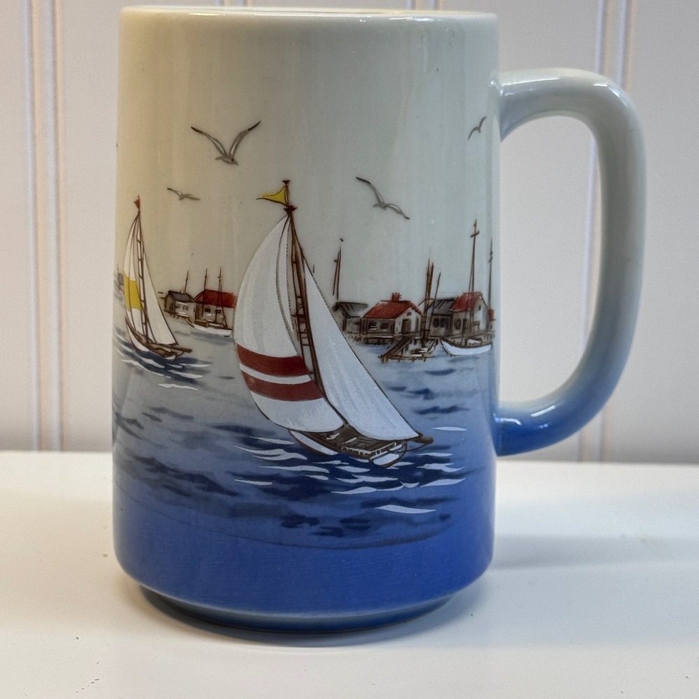Otagiri Mug Unisex OS Blue Nautical Sailboat Lighthouse Vintage Japan Coastal